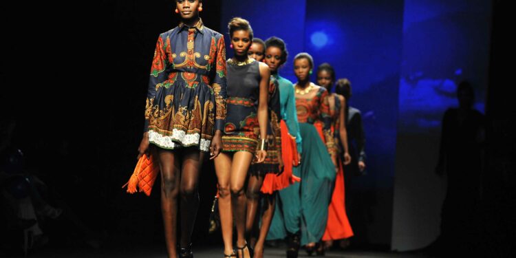 A model presents a creation by the Taibo Bacar fashion house during African Fashion Week at Melrose Arch in Johannesburg. Picture: IHSAAN HAFFEJEE (27.10.2012)